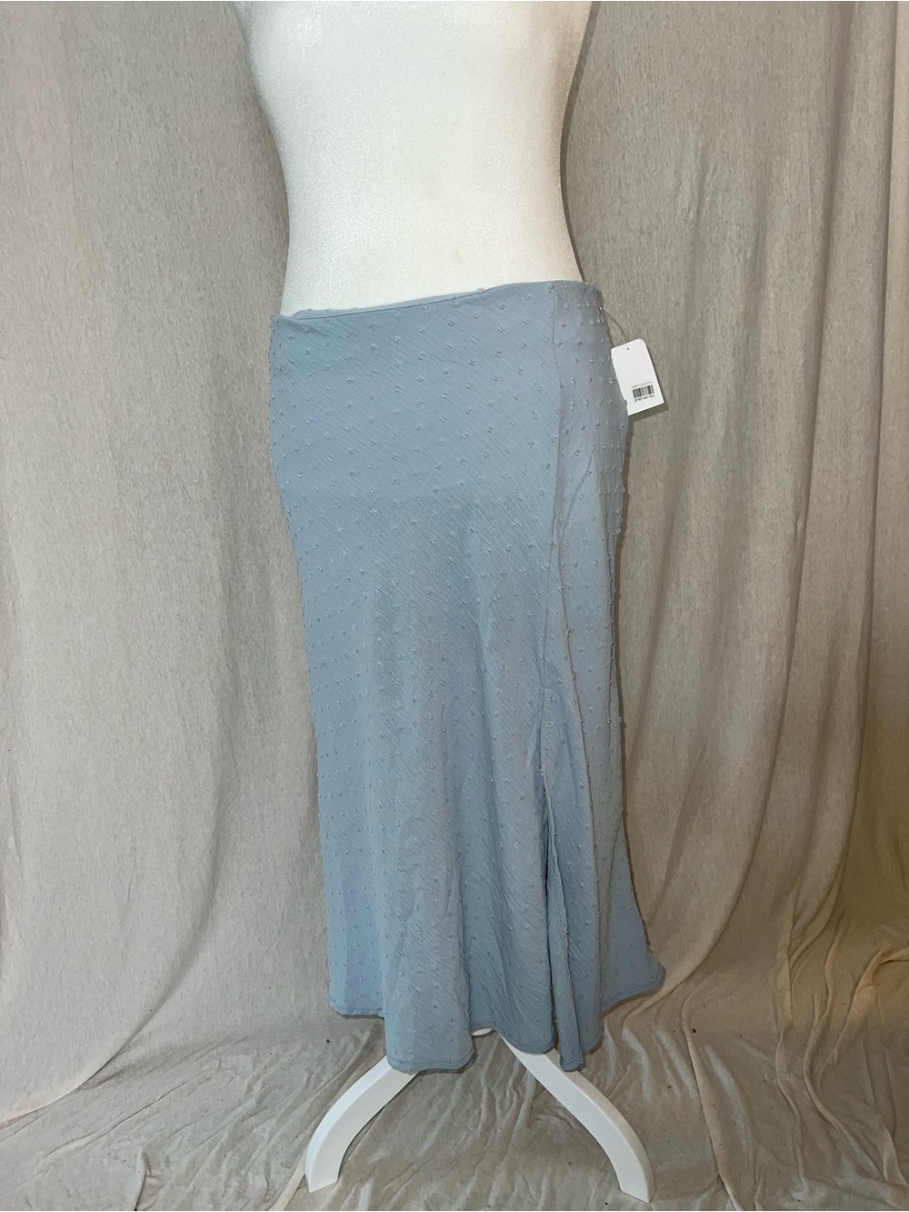 Dry Goods Light Blue Midi Skirt with Subtle Dot Texture